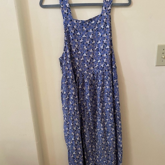 CDC VINTAGE BLUE FLORAL OVERALL FLOWY SLEEVELESS DRESS COTTAGE CORE 6 - Picture 3 of 6